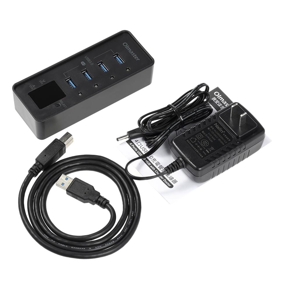 OImaster 4 cổng USB3.0 Hub tốc độ cao Cắm và chạy với bộ sạc cho Mac PC Ổ đĩa flash USB