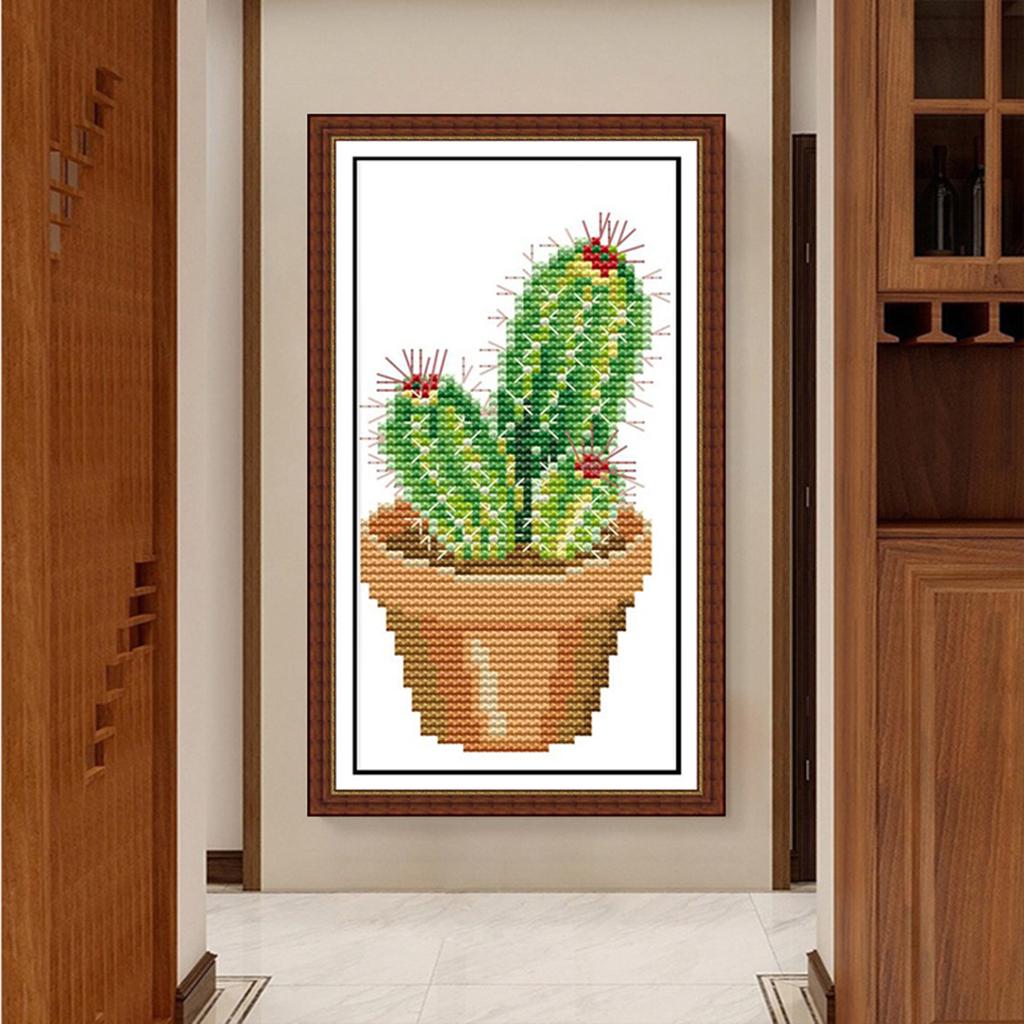 Cactus Pre-printed Stamped Cross Stitch Kit Needlework DIY Home Wall Arts