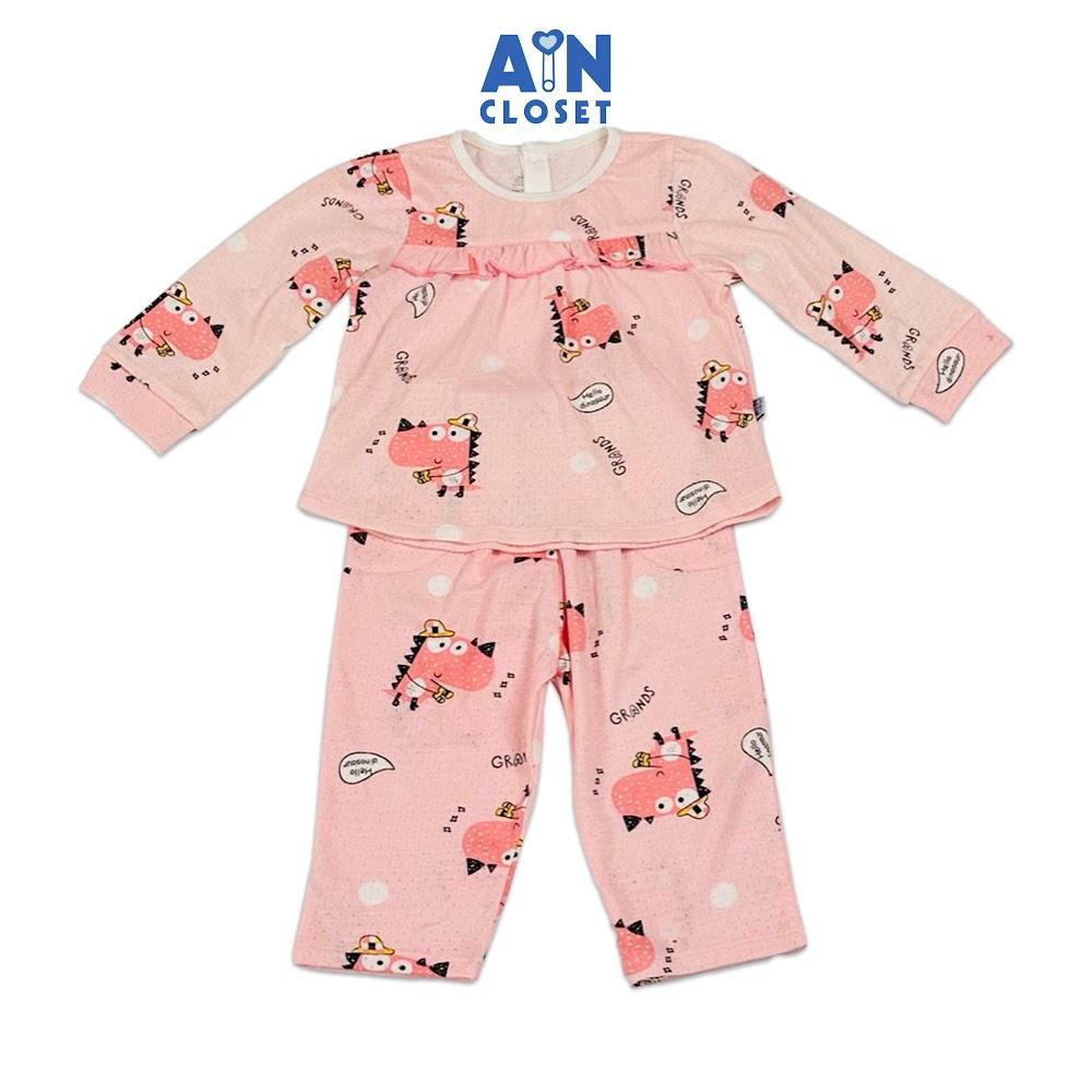 Bộ quần áo Dài bé gái họa tiết Khủng Long Hồng Thun cotton - AICDBGPW7RHV - AIN Closet
