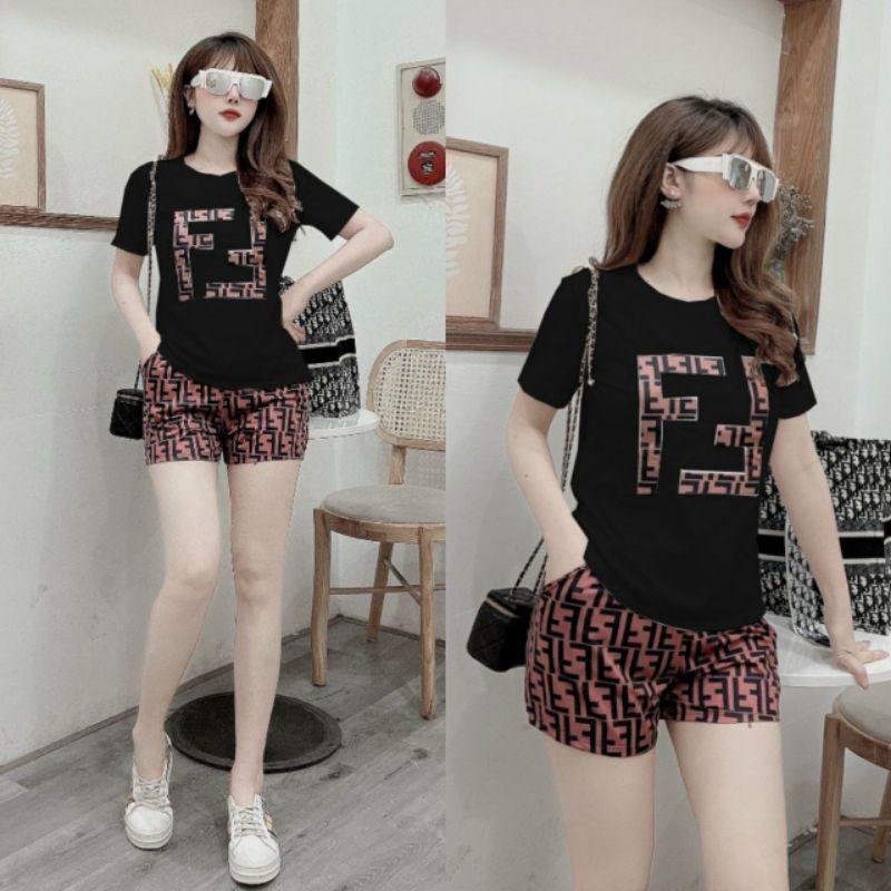Bộ đùi nữ thêu chữ FF đồ bộ mặc ở nhà, đồ bộ dạo phố siêu xinh