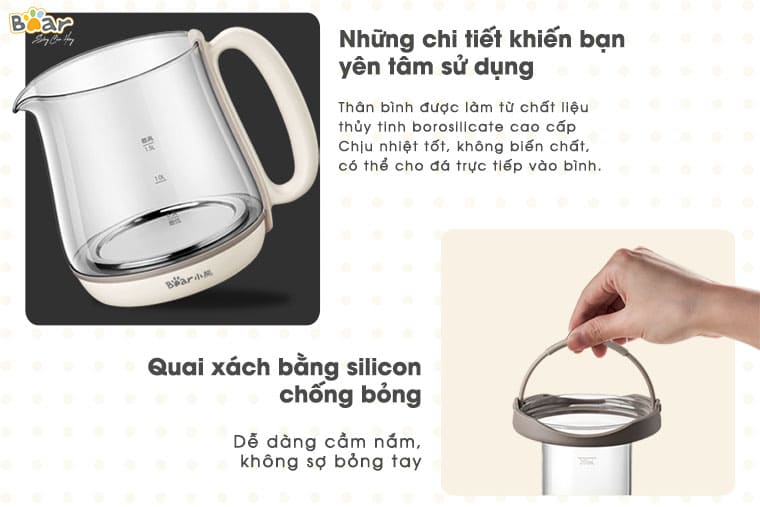 Bình Đun Nước Thông Minh Kiêm Chưng Yến, Nấu Chè Sâm Bổ Lượng, Thuốc Bắc Và Pha Trà Đa Năng BEAR YSH-C15Q5 Dung Tích 1.5 Lít Công Suất 1000W - Hàng Chính Hãng