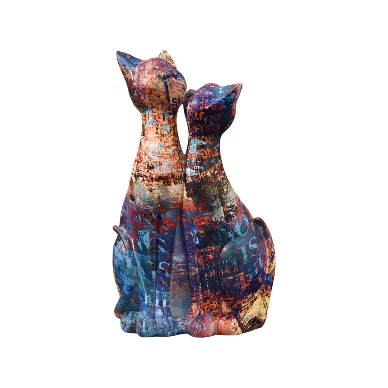 Couple Cat Statues Animals Sculpture Desktop Kitty Figures Resin Figurines