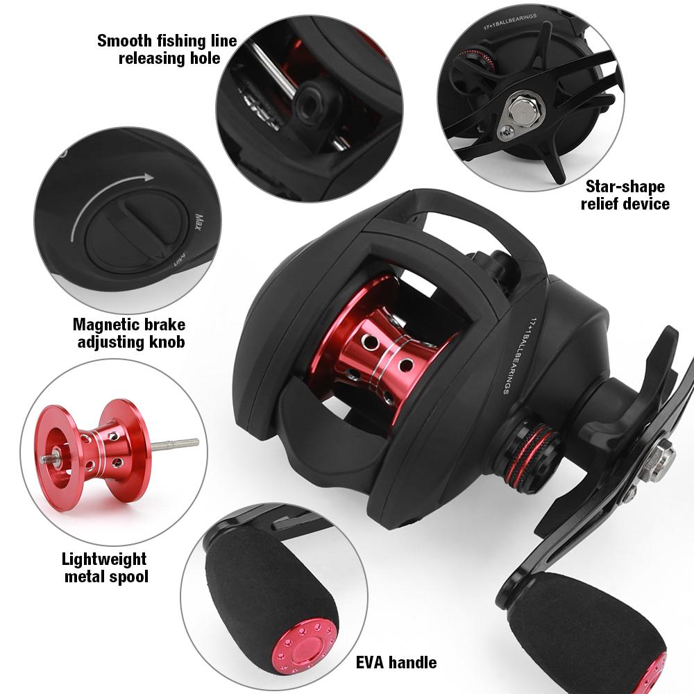 Máy Câu Cá, Máy Câu Ngang Phanh Từ Tính Tỷ Lệ Bánh Răng 17-1 Kéo Tối Đa 10Kg 8.1:1