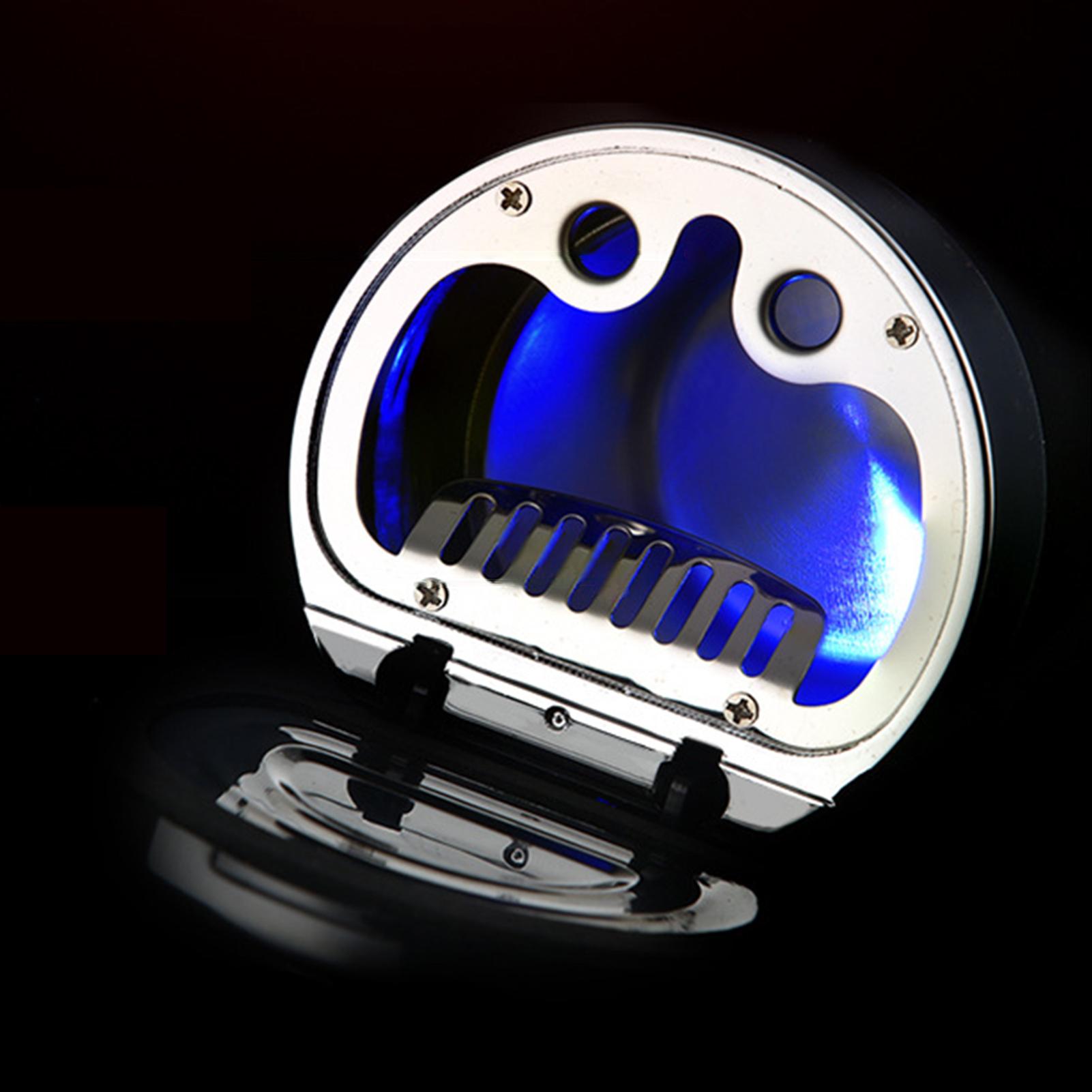 Car Ashtray, Universal Portable Smokeless Ashtray with Lid, Compass LED Blue Light for Most Car Cup Holder