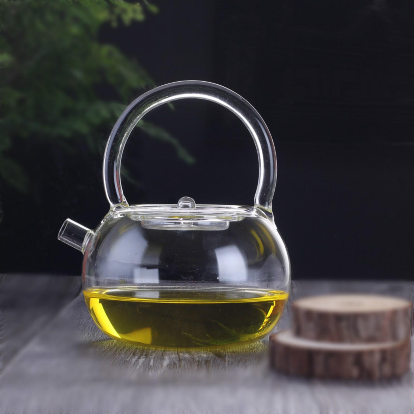 High Borosilicate Glass Tea Pot, Transparent Tea Kettle with Handle for Loose Leaf Blooming