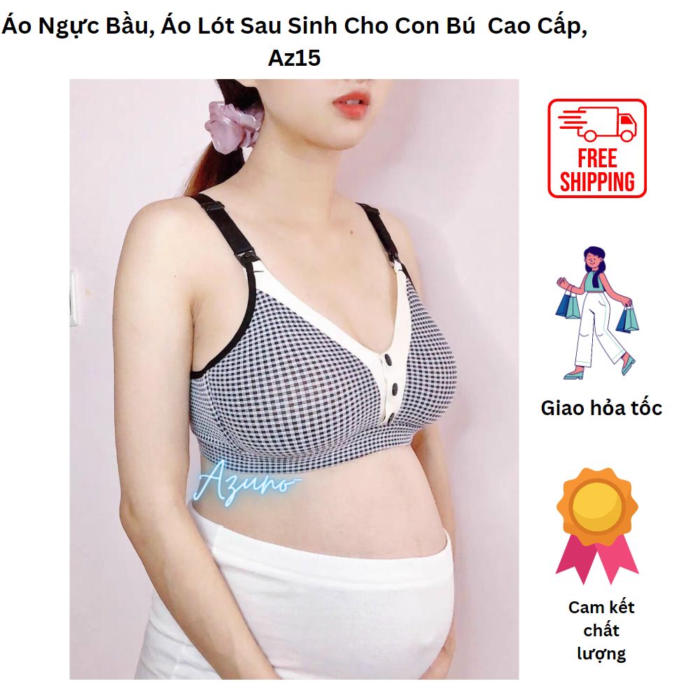 Áo Lót Bầu - Áo Ngực Cho Con Bú Kẻ Cotton Azuno A15 Chống Chảy Xệ Không Gọng Mút Mỏng Cao Cấp 