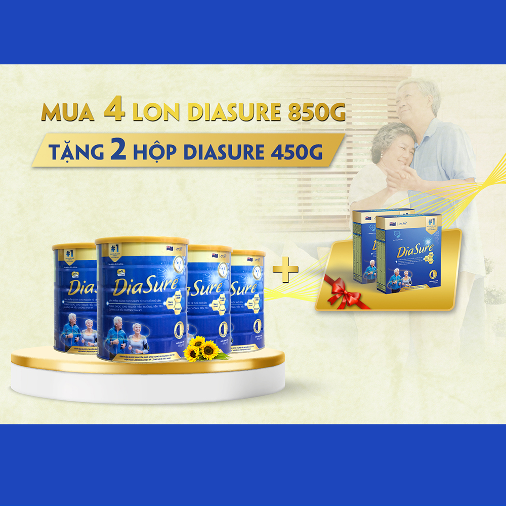 Sữa Non Diasure 850G (NEW) bổ sung thêm Nano Canxi, Omega3 (Mua 4 tặng 2 hộp 450G)- Sữa chuyên dùng cho người tiểu đường