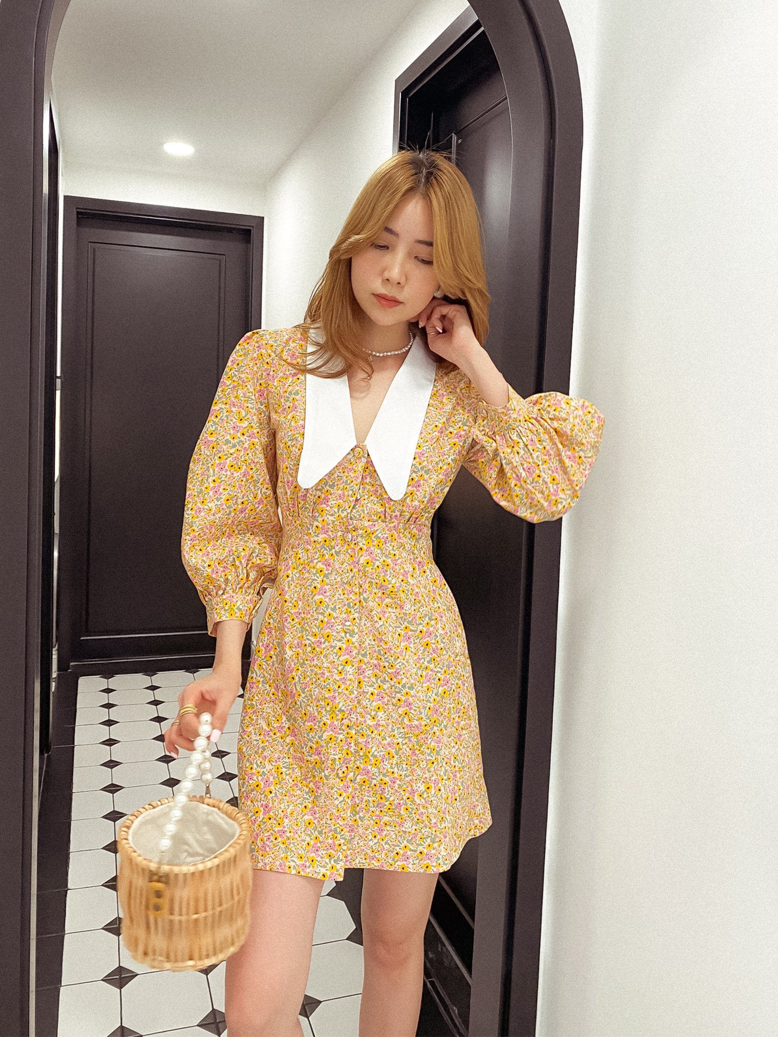 Đầm hoa cam cổ trắng Tangy Floral Dress Gem Clothing SP060590