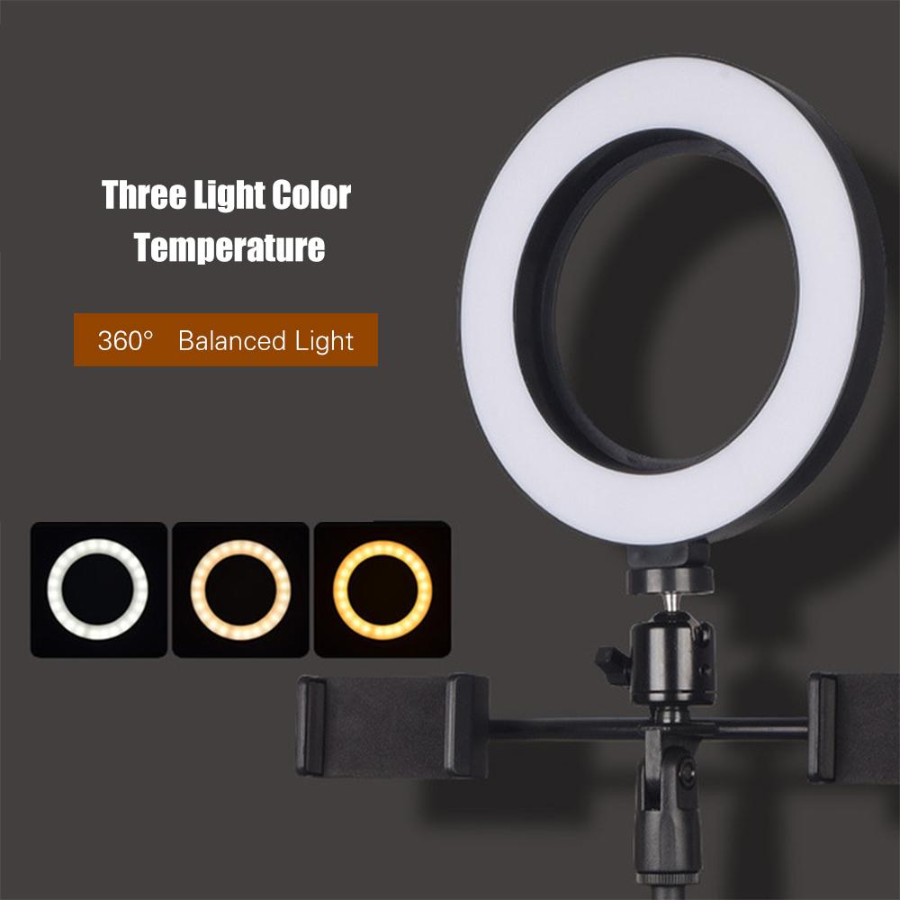 Giá đỡ điện thoại di động có đèn vòng và giá đỡ kép để trang điểm Video trực tiếp Truyền phát trực tuyến Cuộc họp học tập trực tuyến
