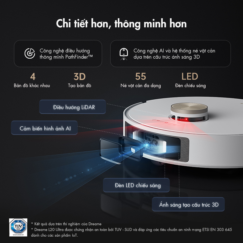 Robot hút bụi lau nhà thông minh L20 Ultra - Lực hút 7000Pa, Tự động giặt và sấy khô giẻ, Tự động thêm nước lau - BẢN QUỐC TẾ, HÀNG CHÍNH HÃNG - BH 24 THÁNG