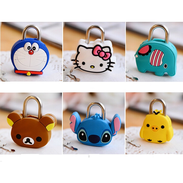 Ổ khóa mini dùng chìa hình thú mèo kitty, doremon, gấu, pan đa - Hình Ngẫu Nhiên