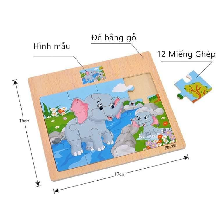 Đồ Chơi Tư Duy - Bộ 8 Ghép Hình 12 Mảnh Gồm PtGT và Con Vật
