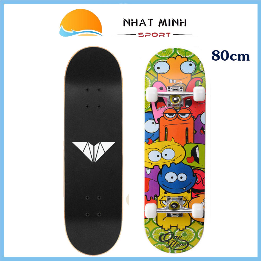 Ván Trượt Mặt Nhám Chống Trơn Trượt Size Lớn 80 x 20cm, Bánh Cao Su, Mặt Ván Trượt Nhám gỗ ép 7 lớp
