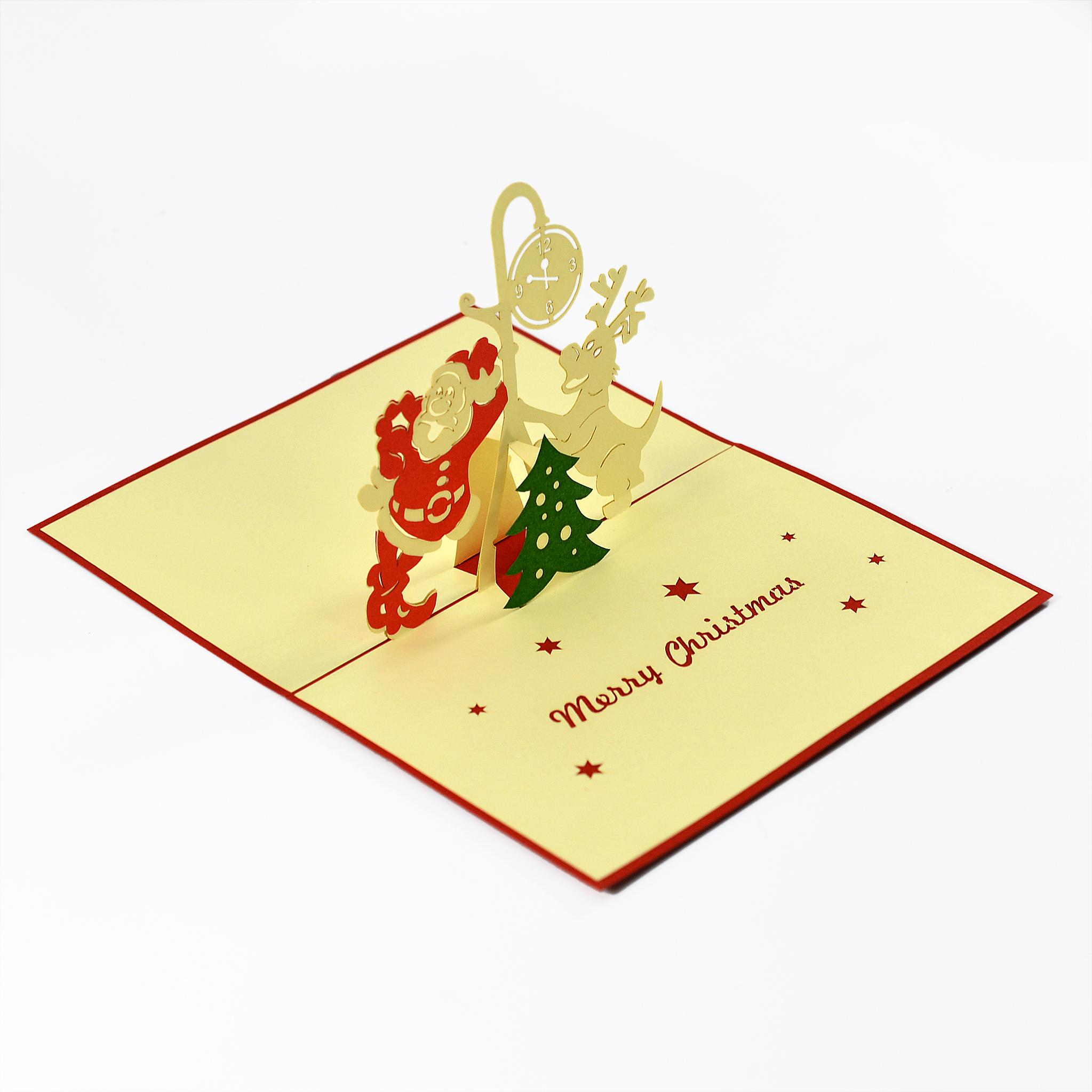 Thiệp nổi 3D handmade Ông già Noel cùng chú "tài xế" tuần lộc đáng yêu- Christmas 3D pop-up card size 12x18cm CN095