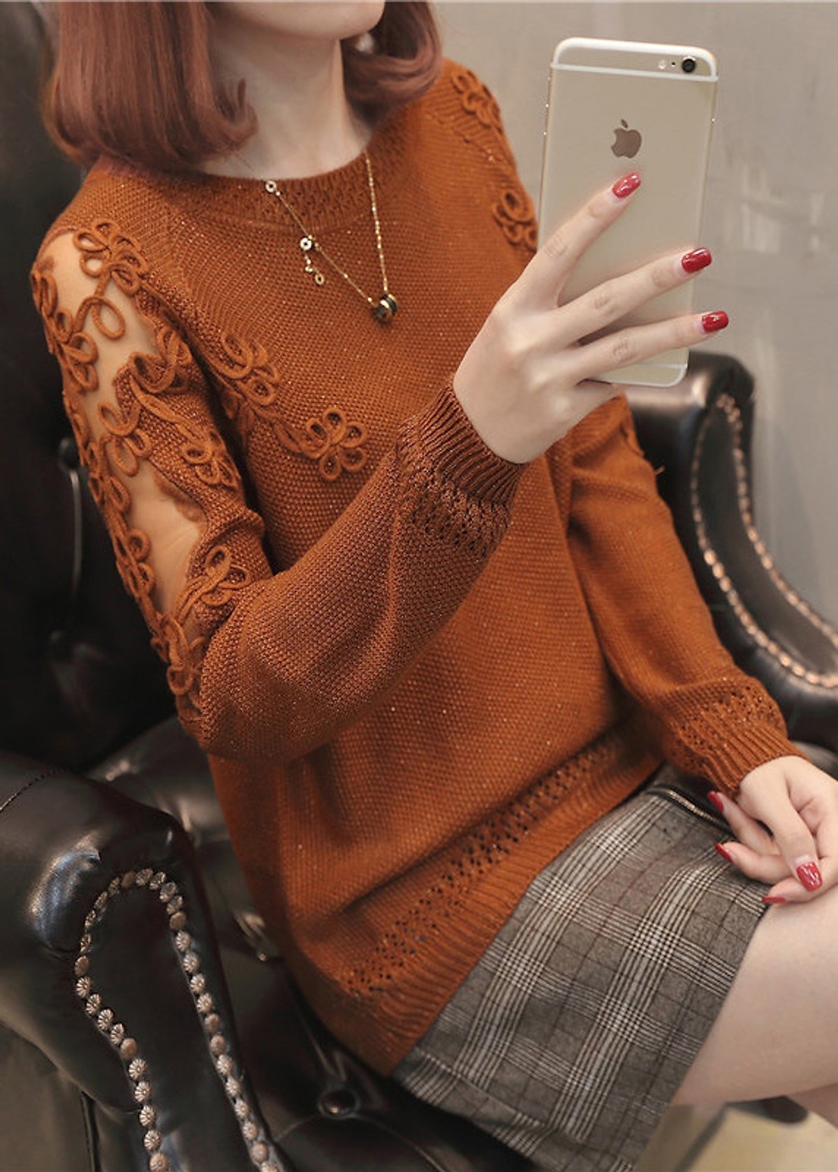 Áo len nữ ren hoa vai ArcticHunter, thời trang trẻ, phong cách Hàn Quốc, thương hiệu chính hãng