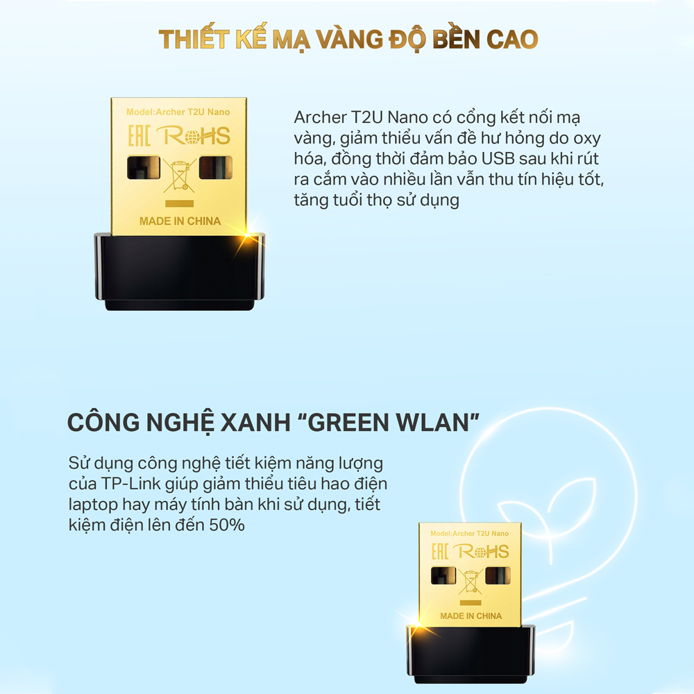 Bộ Chuyển Đổi USB Wifi TP-Link Archer T2U Nano Băng Tần Kép AC600 - Hàng Chính Hãng