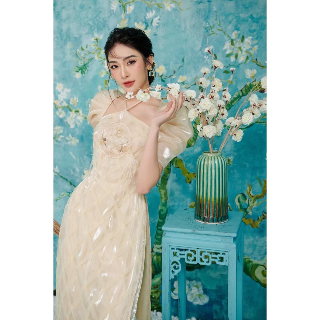 Áo Dài Cách Tân Tố Nữ Thiết Kế Tay Bồng Búp Kết Hợp Đính Kết Tinh Xảo Đơn Giản Nhẹ Nhàng Hot 2022