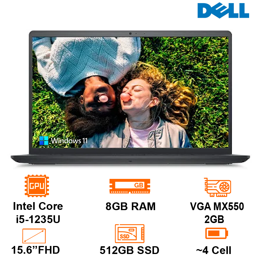 Máy Tính Xách Tay Laptop Dell Inspiron 15 3520 - Black - 15.6 FHD WVA; i5-1235U; 8GB; 512GB SSD; VGA MX550 2GB; WF5 + BT5.0; Polyc; Win11H+ OfficeHS21; 1Y IH (70296960) - Hàng Chính Hãng