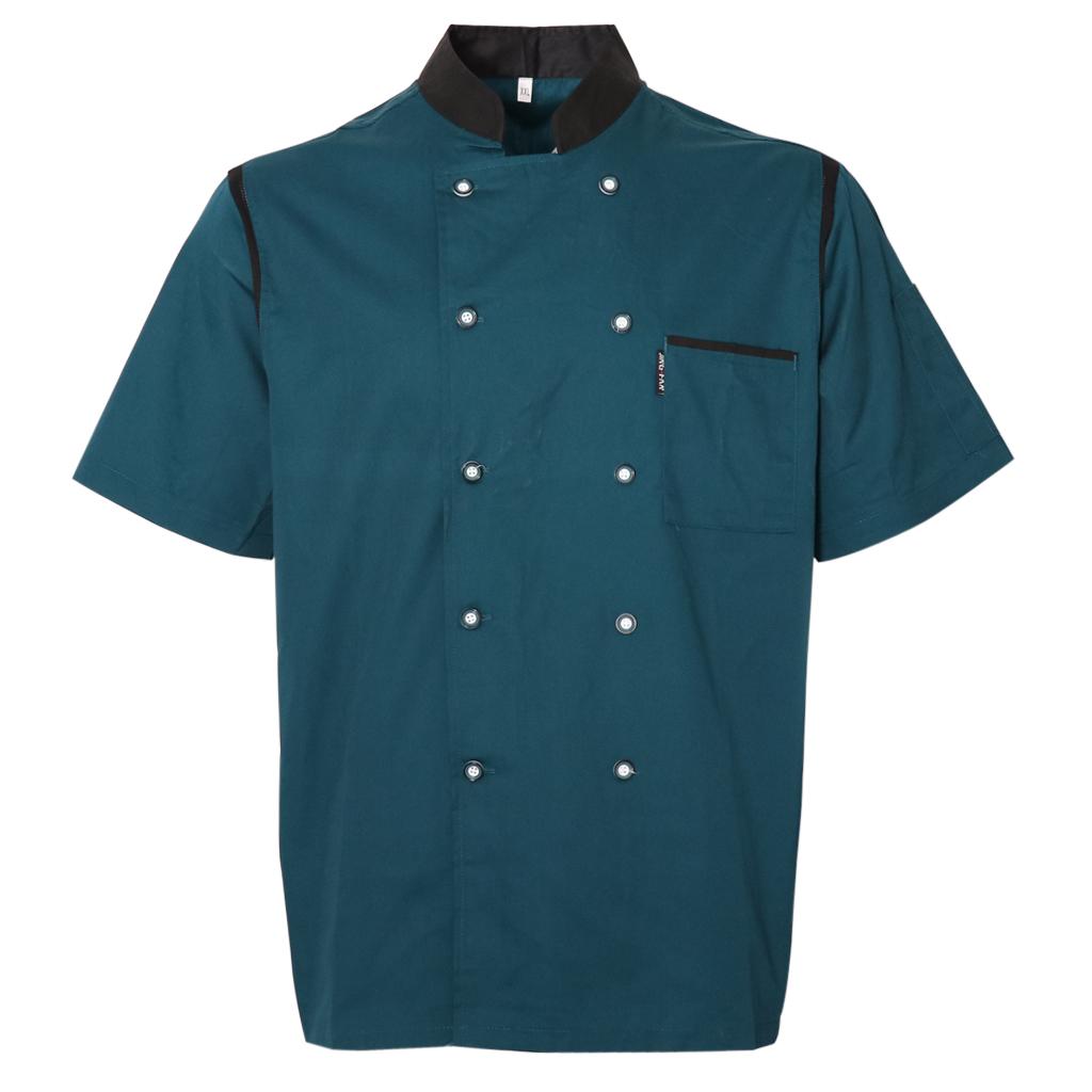 Mens Stylish Chef Uniform Short Sleeve Cook Jacket Classic Chef Coat for Food Staff