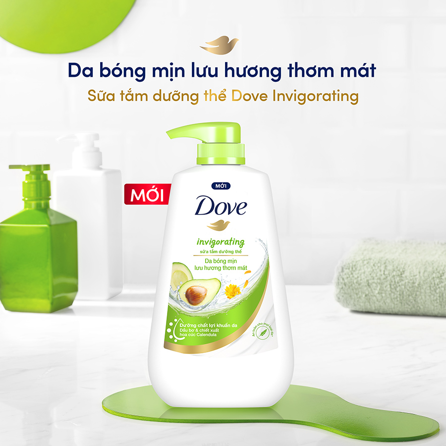 Sữa tắm dưỡng thể Dove Invigorating Da bóng mịn thơm mát với dầu bơ và hoa cúc Calendular 500g