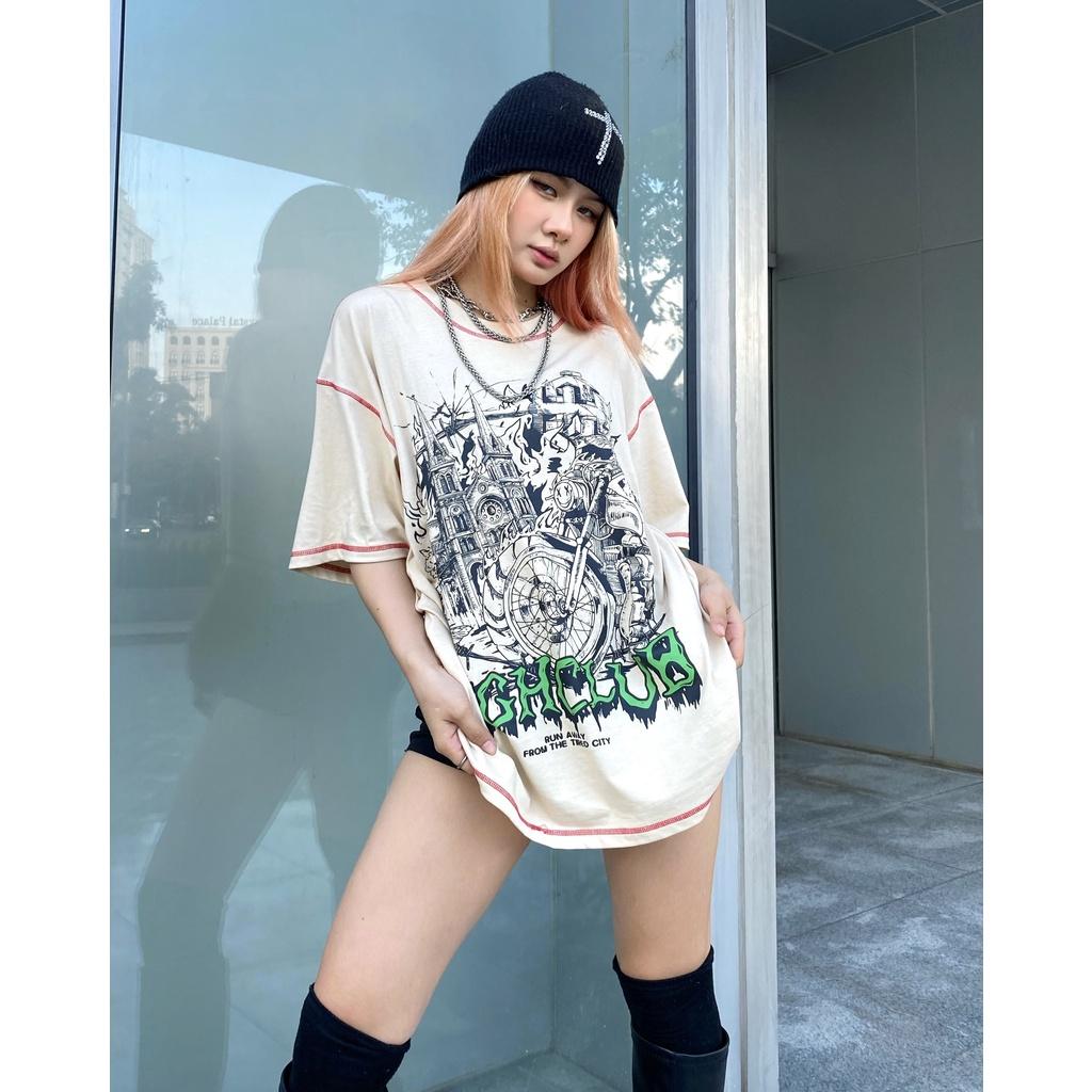 Áo Thun CHAOS Tay Lỡ Unisex Nam/Nữ màu Beige Cổ Tròn - HIGHCLUB
