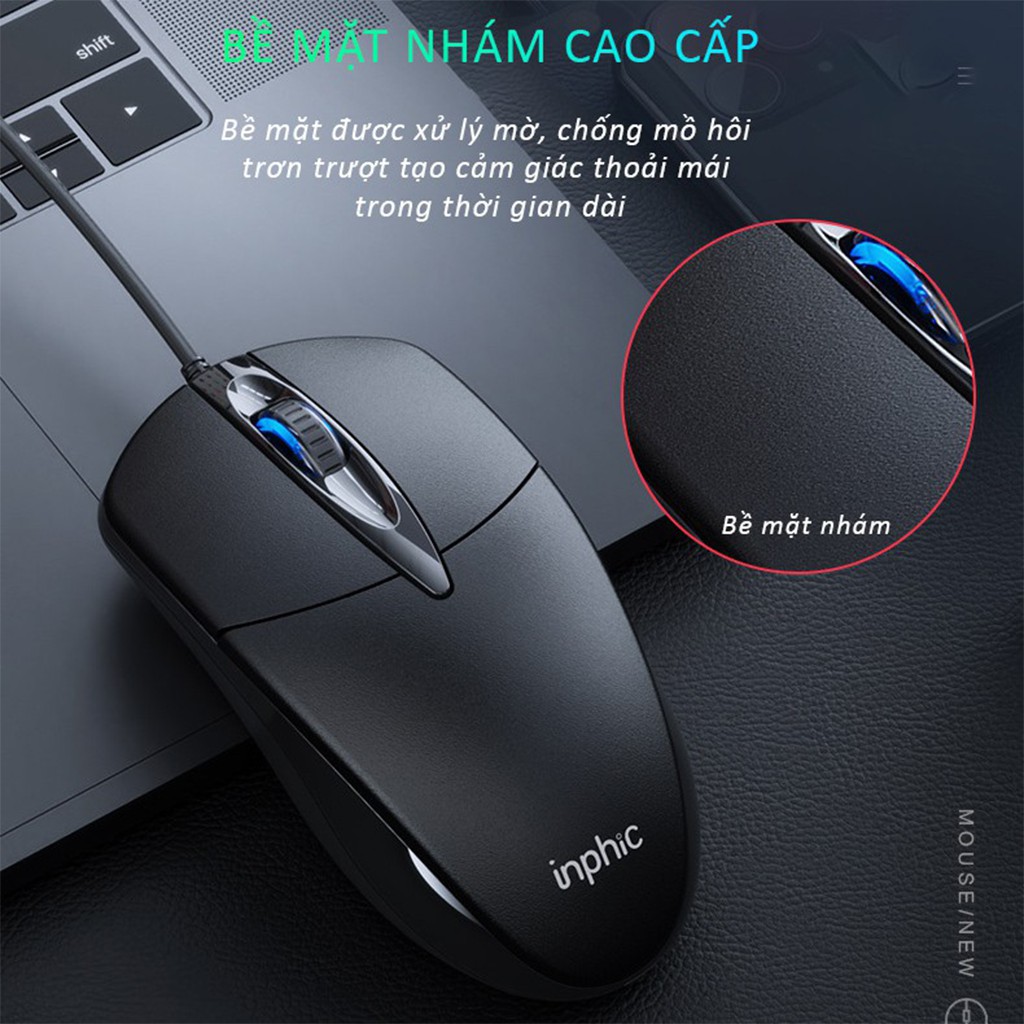 Chuột có dây Inphic PB20P click không tiếng động - Hàng nhập khẩu