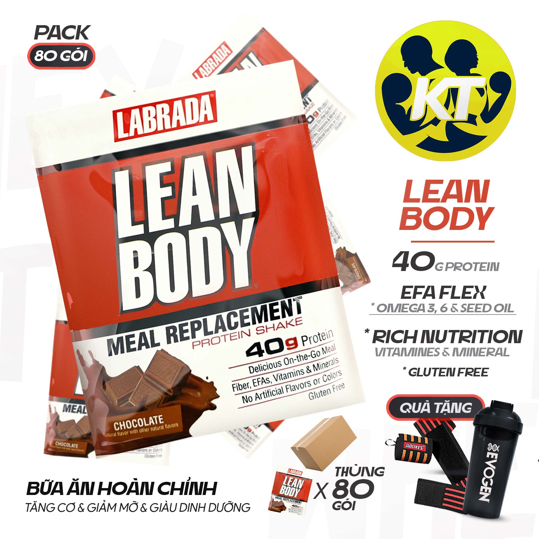 Set 80 Gói Lean Body MRP từ Labrada  - Bữa ăn thay thế hoàn chỉnh - Hỗ trợ Tăng cơ, Giảm mỡ, Các nhóm Vitamine &amp; Khoáng chất cho người tập luyện thể thao