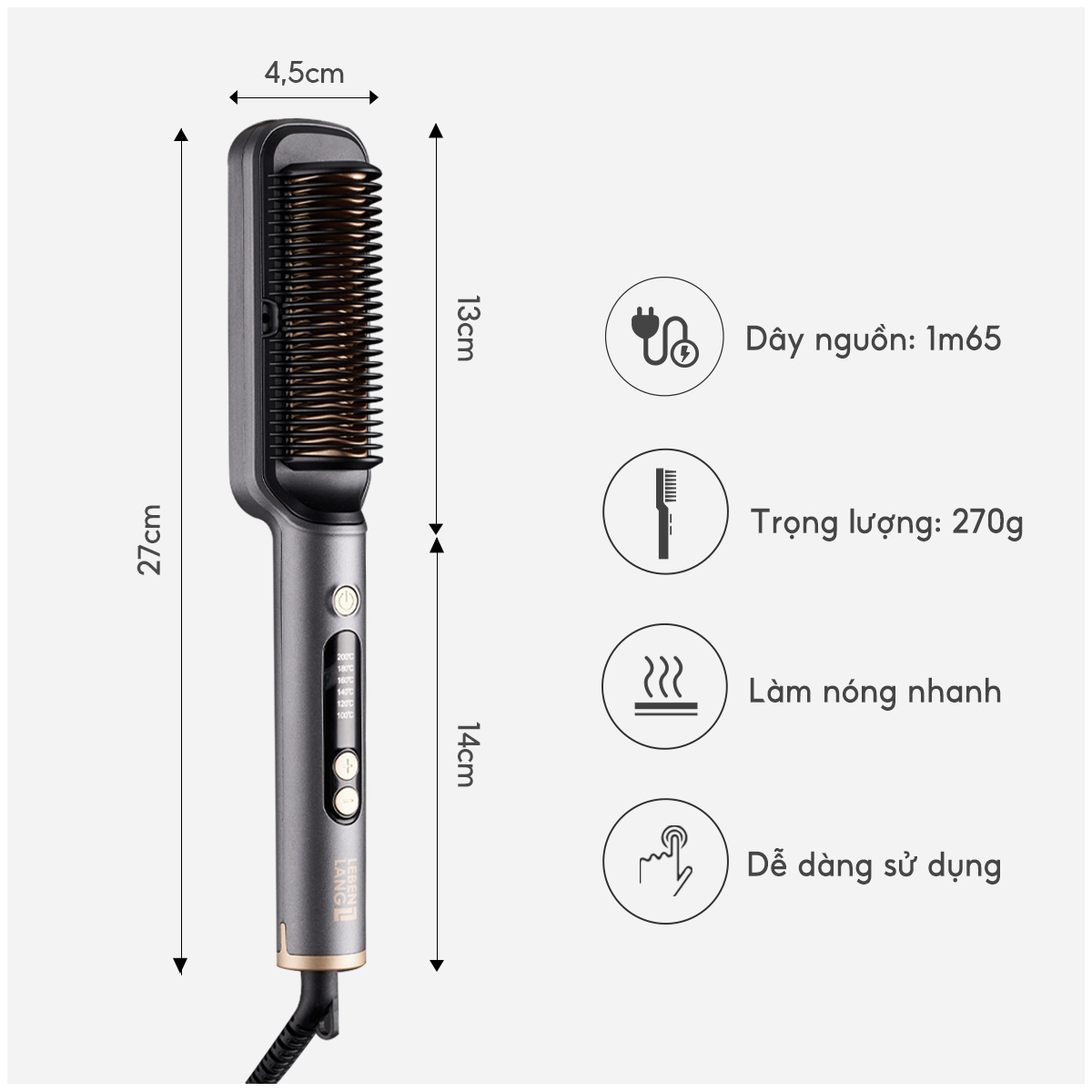 Lược điện chải tóc Lebenlang LBL3055 inon âm chống xơ rối, 30W, 2in1 kèm gương, vào nếp với 6 mức nhiệt, bảo hành 2 năm - hàng chính hãng