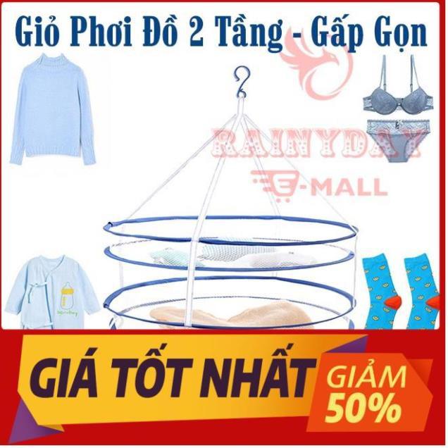 Giá phơi đồ lót tất vớ quần áo trẻ em túi giỏ vải lưới thông minh 2 tầng gấp bé xếp gọn đa năng tiện lợi