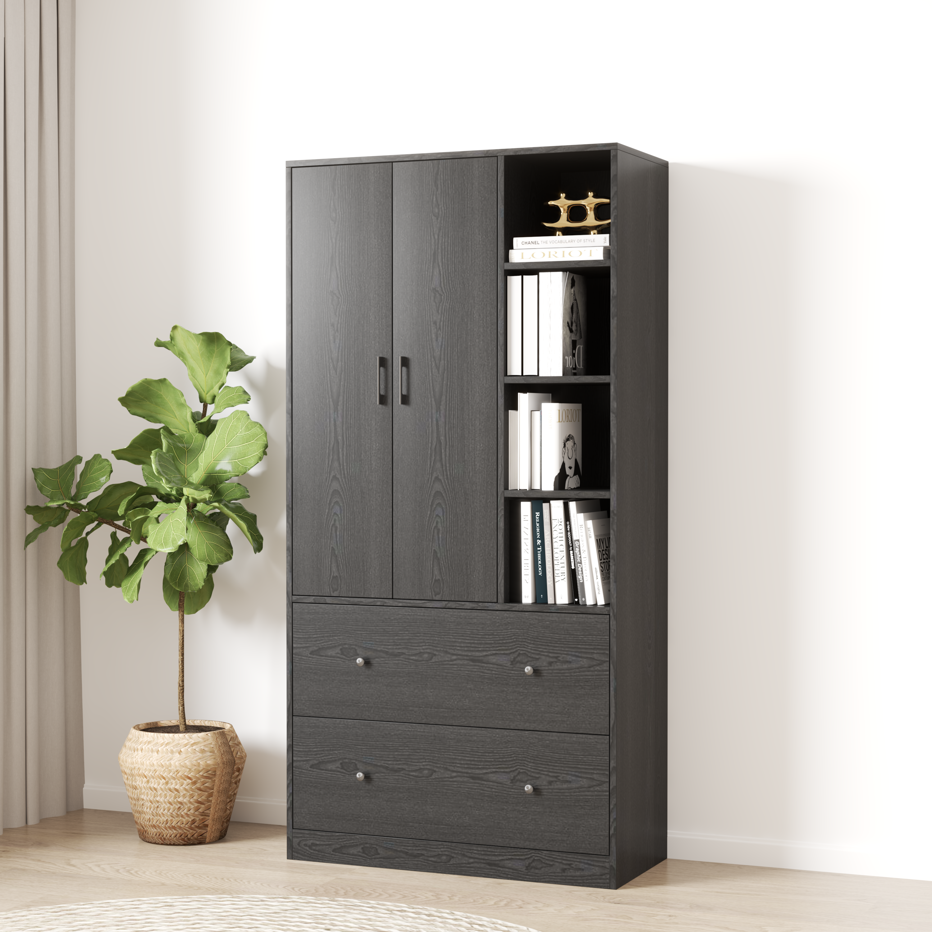 [Happy Home Furniture] SALY ,  Tủ quần áo đa năng - kết hợp kệ ,  90cm x 40cm x 180cm ( DxRxC), TCM_008