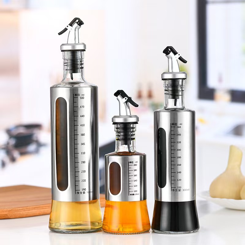 Bình Đựng Dầu Ăn, Nước Mắm  200ML  Thủy Tinh Bọc Inox – Kiểu Dáng Hiện Đại, Bền Đẹp