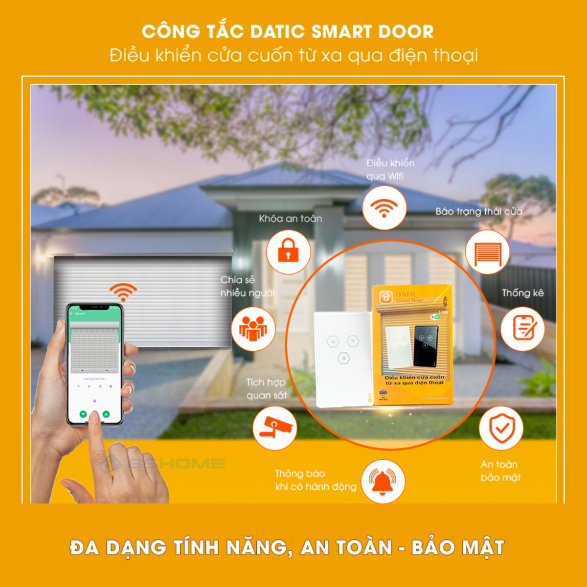 Công Tắc Cửa Cuốn Thông Minh WiFi Hunonic Datic, App Tiếng Việt, Điều Khiển Từ Xa Qua Điện Thoại- DATIC-SDOOR