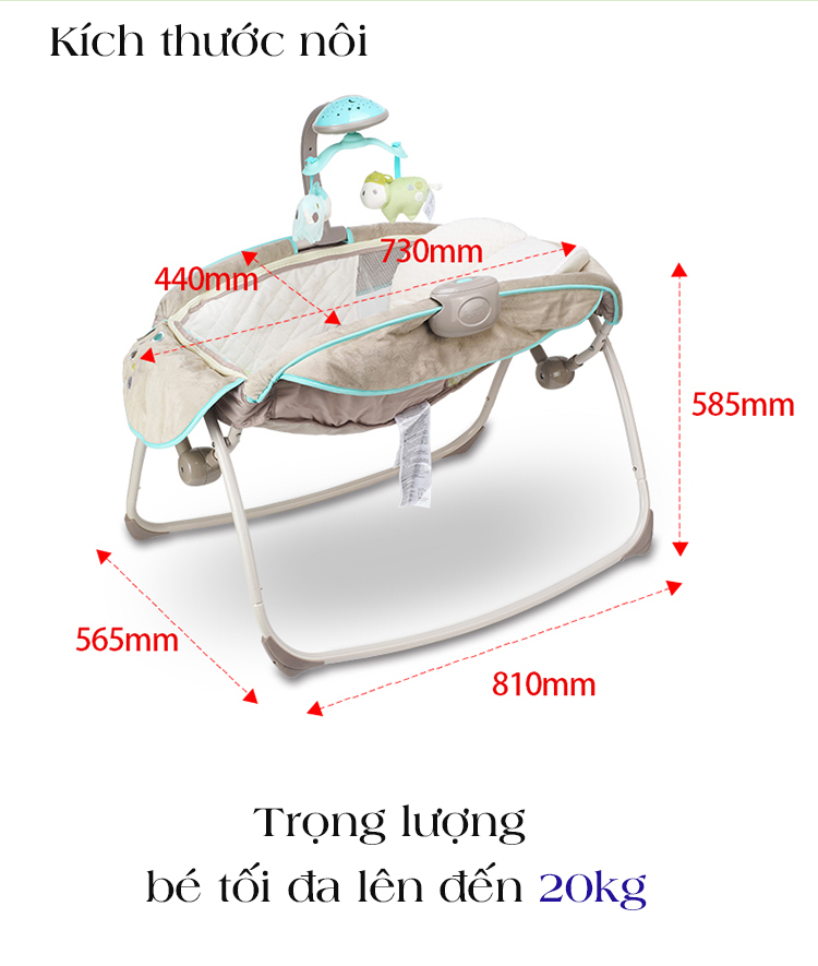 Nôi rung bé tự động có nhạc và ánh sáng