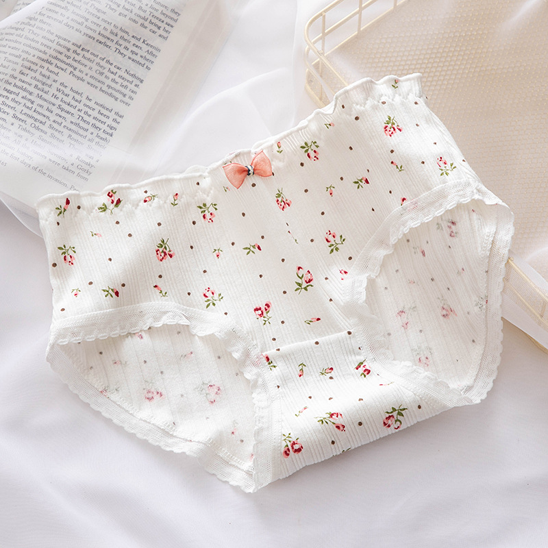 Set 5 Quần lót cotton nữ viền ren cạp nhún họa tiết hoa dễ thương QLN38