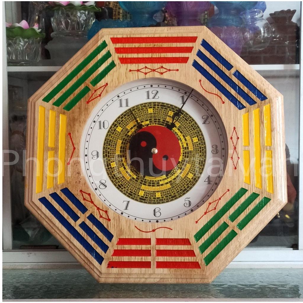 Đồng Hồ Thái Cực Bát Quái La Kinh Gỗ Đào Chuyển Vận Phong Thủy 30cm.