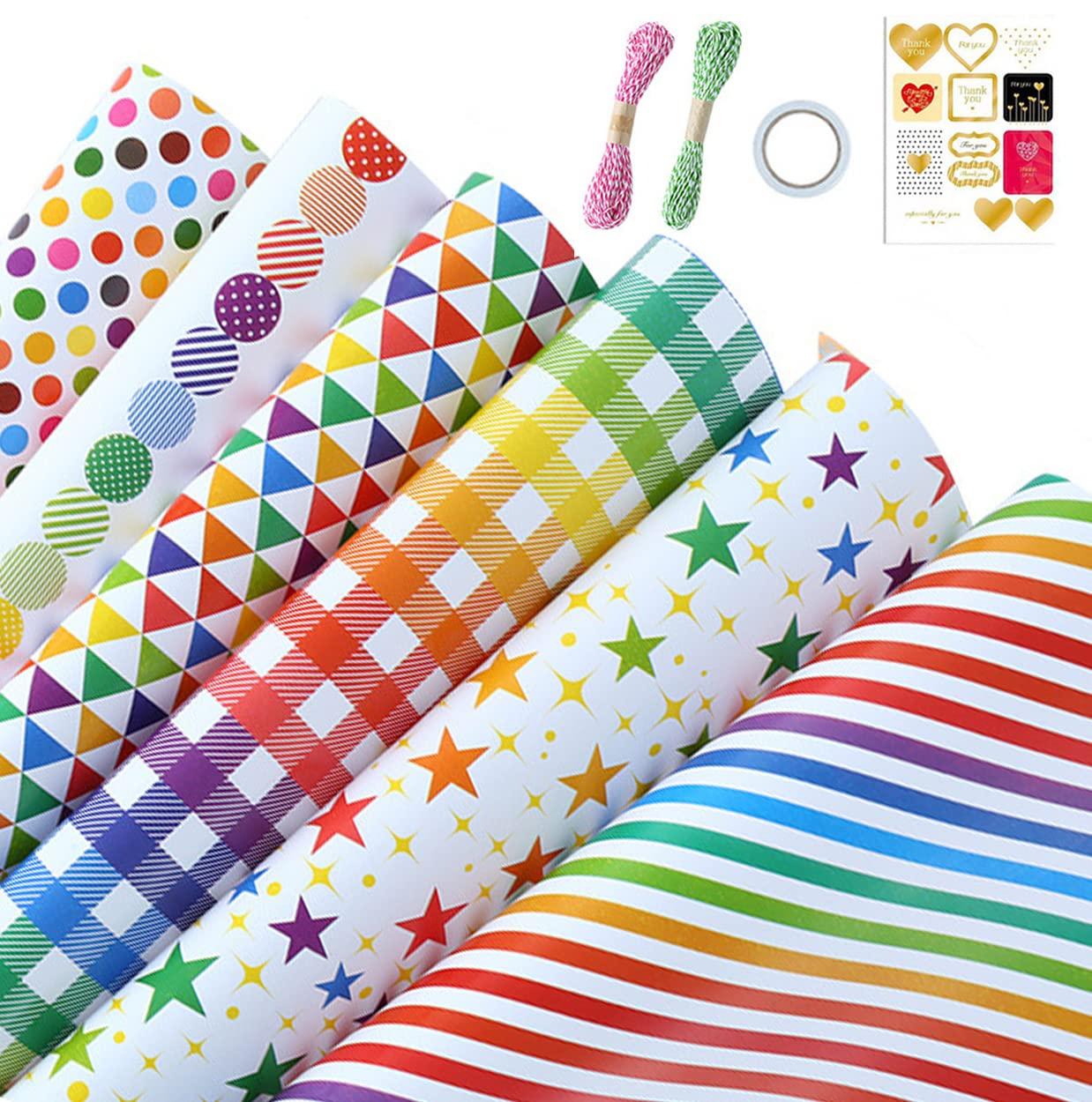 Giấy quà Kraft 6 miếng giấy đóng gói có thể tái chế 50 x 70 cm giấy gấp màu nâu với cây gai dầu 20m và giấy tờ đóng gói quà tặng trang trí cho đám cưới, lễ kỷ niệm Giáng sinh