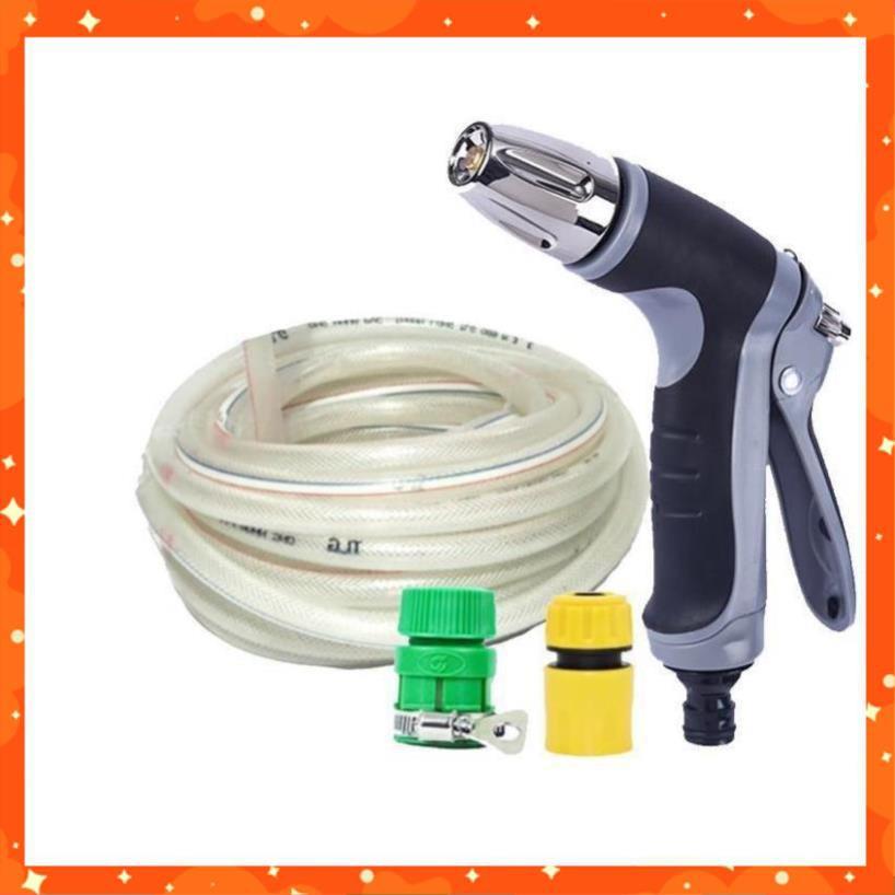 Bộ dây vòi xịt nước rửa xe, tưới cây,tăng áp 3 lần cút nhựa nối nhựa vàng loại 7-10m 206817
