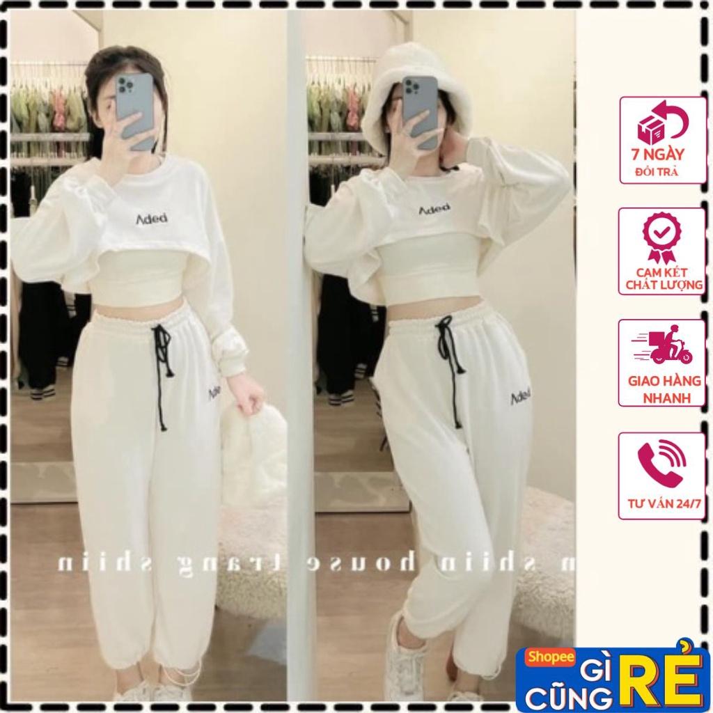 Set đồ đi biển,Sét 3 món áo croptop dài tay phồng kèm 3 lỗ phối quần bom trắng phong cách hiện đại thời trang nữ