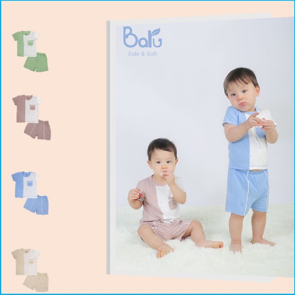 Bộ cộc tay cài vai BARU petit họa tiết cho bé quần áo trẻ em ( 6M -4Y )