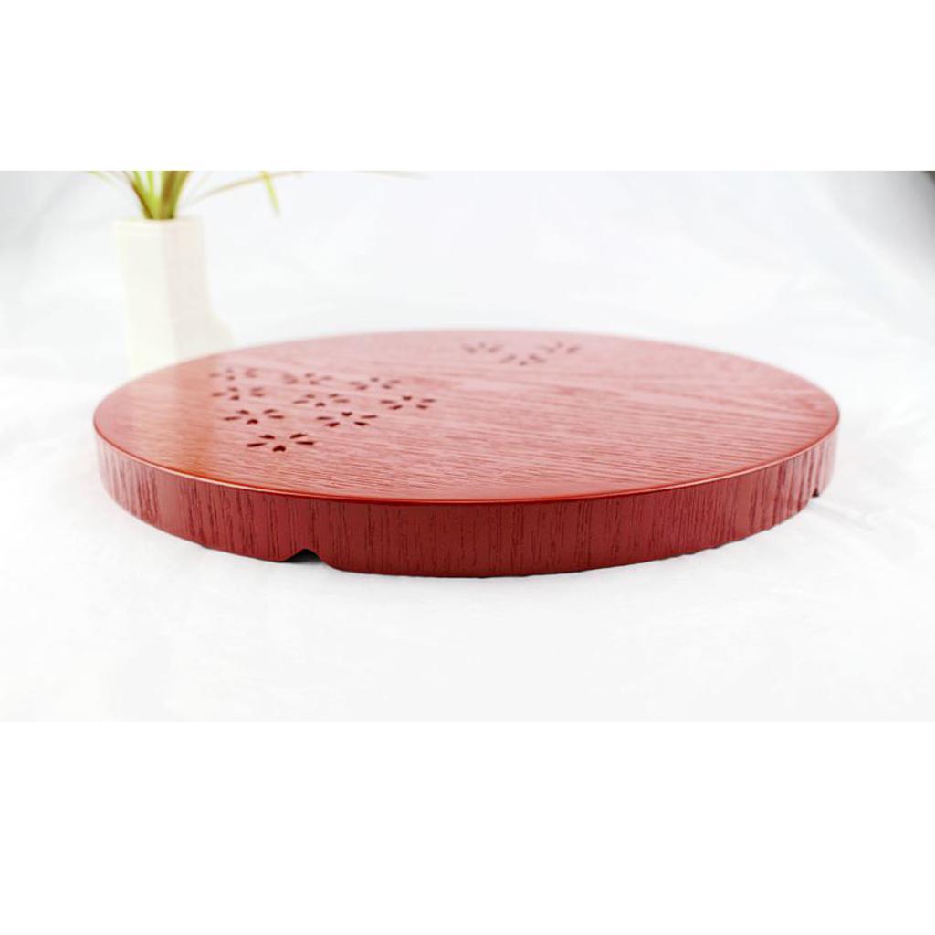 Wooden Serving Tray Pizza Tea Food Platter Home Fruit Plate Round Red 30cm