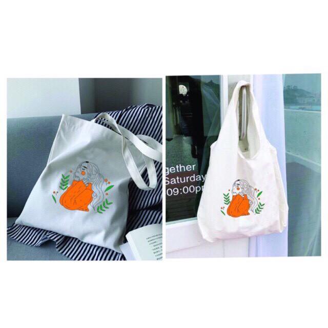 Túi tote vải canvas mềm in hình cô gái áo cam siêu hót