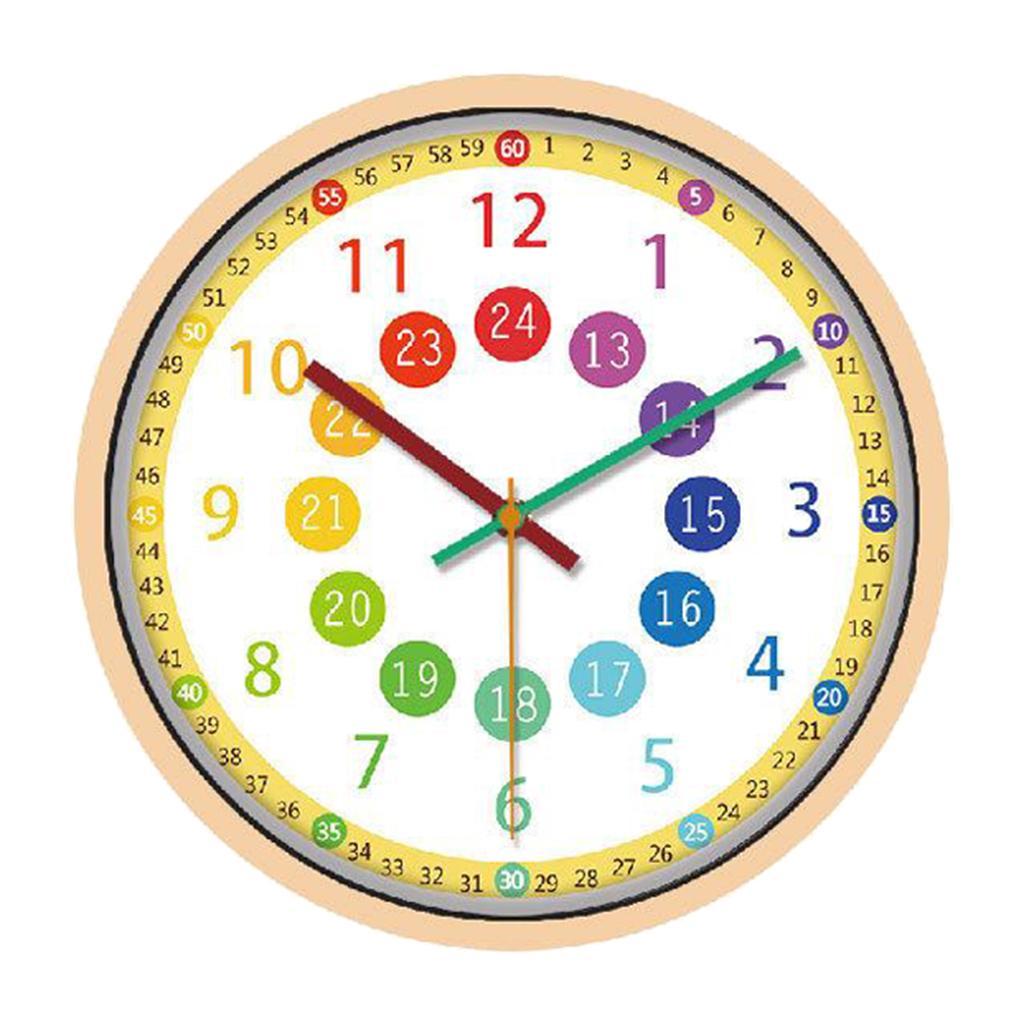 Wall Clock Kids Bedroom Battery Operated 12" Learning Clock Black Hands