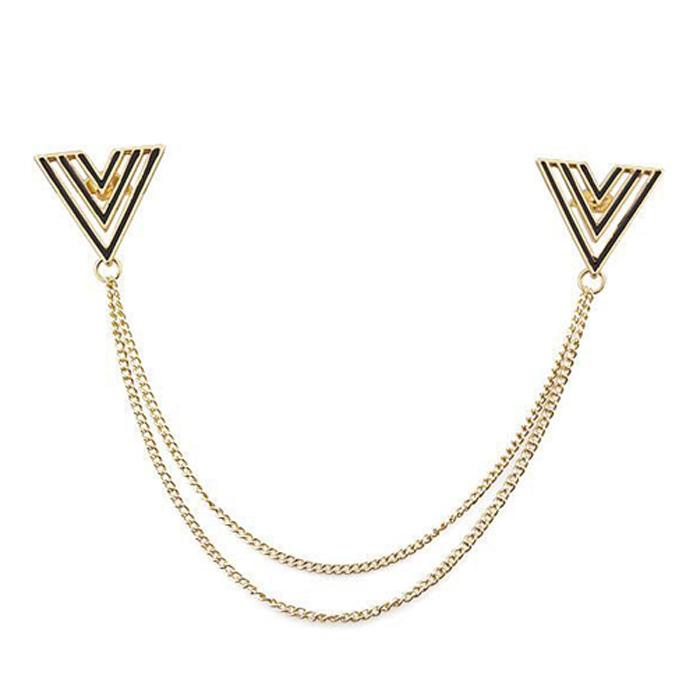 2pcs Shirt Collar Hollow Triangle Chain Jewelry Pin Brooch Brooch