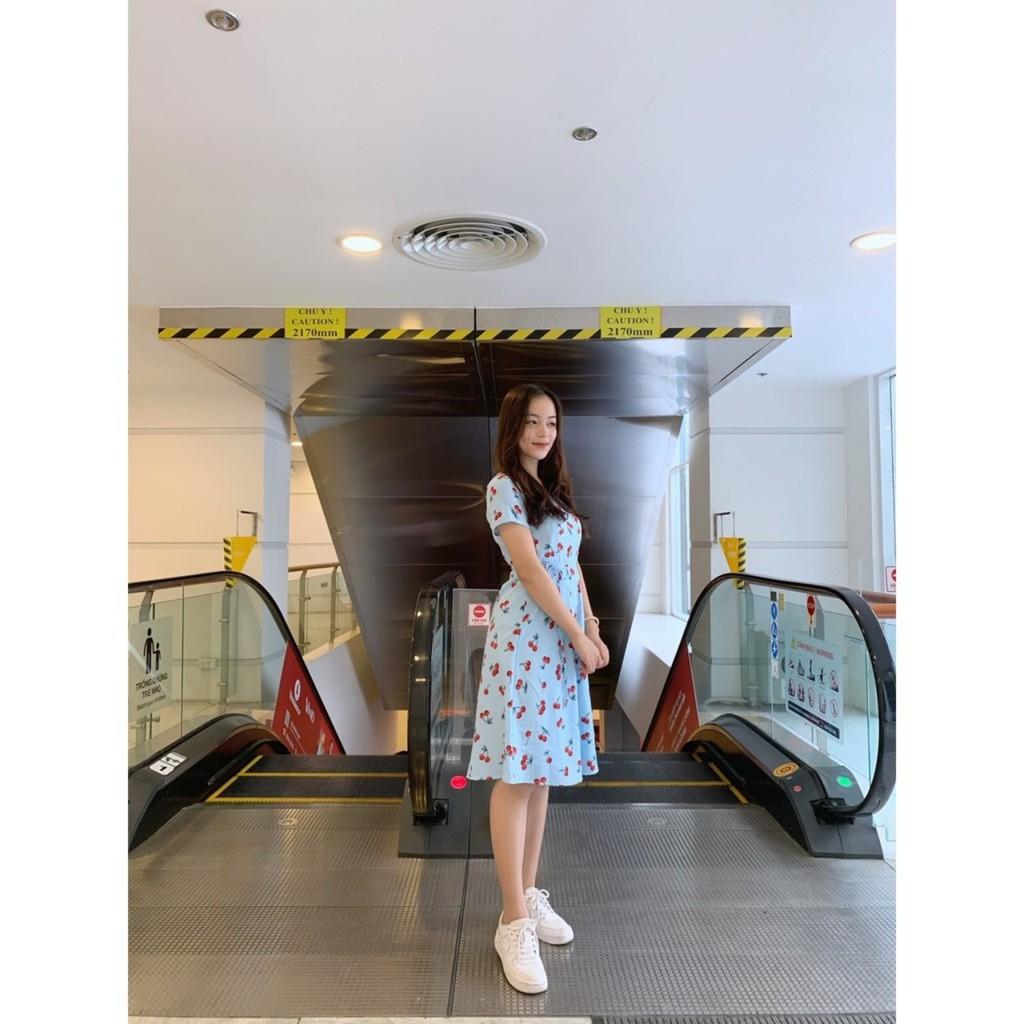 Đầm cổ chéo tà đắp họa tiết trái cây xanh và vàng CHERRY DRESS