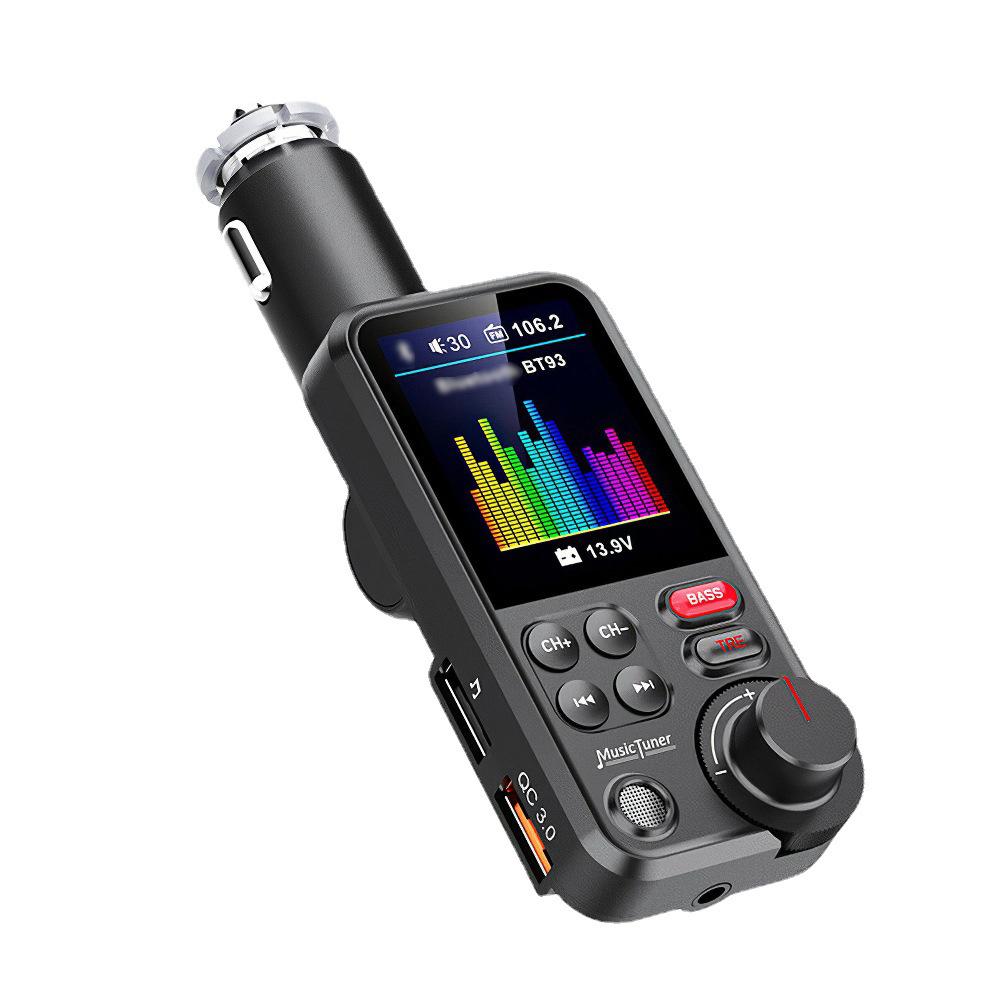 Car BT MP3 Player FM Transmitter Dual USB Car Charge Adapter with 1.8 Inch Color Display Support Hands-Free Calling U-Disk/TF Card Playback Voice Assistant Treble/Bass Adjustable Voltage Display