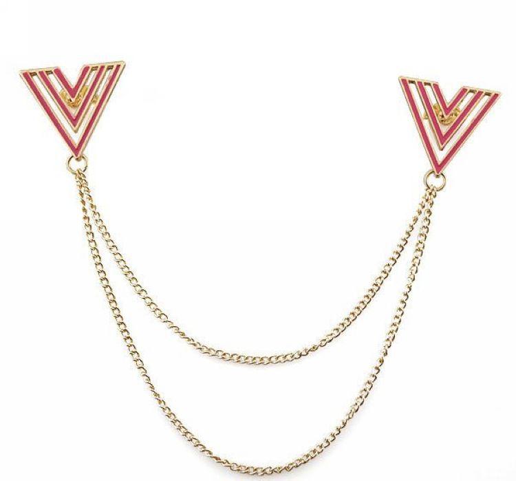 2pcs Shirt Collar Hollow Triangle Chain Jewelry Pin Brooch Brooch