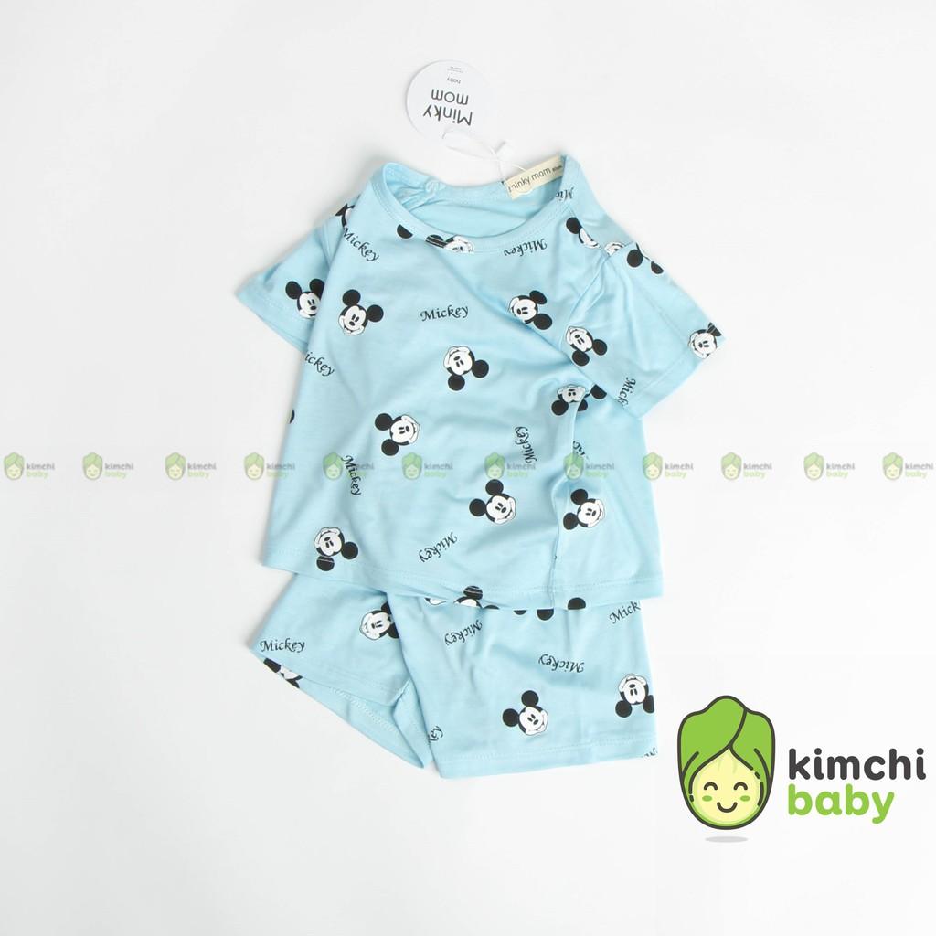 Đồ Bộ Bé Trai, Bé Gái Minky Mom Vải Thun Lạnh Họa Tiết Mickey In Nhỏ Dễ Thương, Bộ Cộc Tay Cho Bé Mặc Nhà Mùa Hè MKM2127