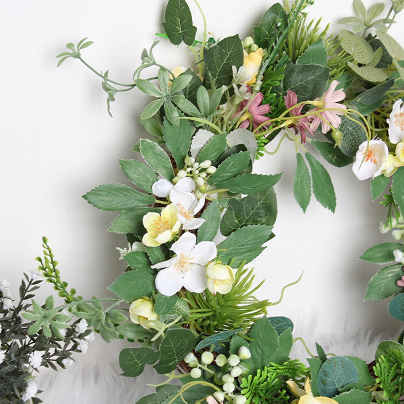 Front Door Wreath Garland Green Leaf Welcome Sign for Home Farmhouse Decor