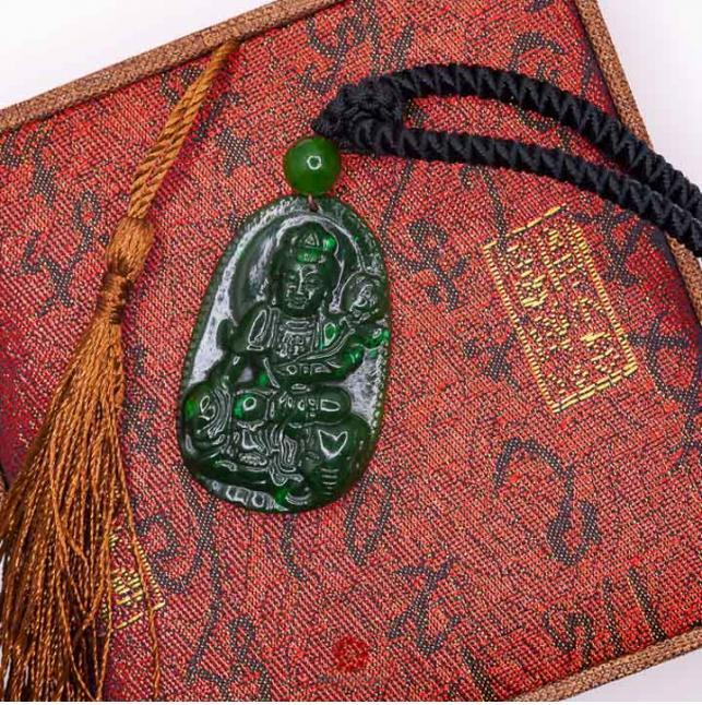 Mặt dây chuyền Phổ Hiền Bồ Tát Ngọc Bích tự nhiên - Phật Bản Mệnh cho người tuổi Thìn, Tỵ - PBMNEP04