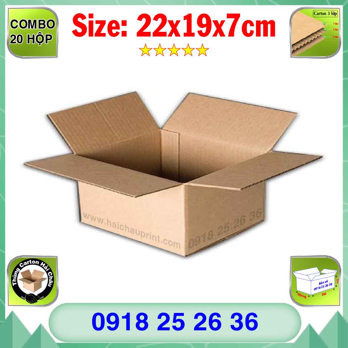 20 Hộp Carton, KT: 22x19x7cm, Hộp carton, Thùng carton, Hộp đóng hàng, Thùng đóng hàng, Hộp carton 3 lớp...